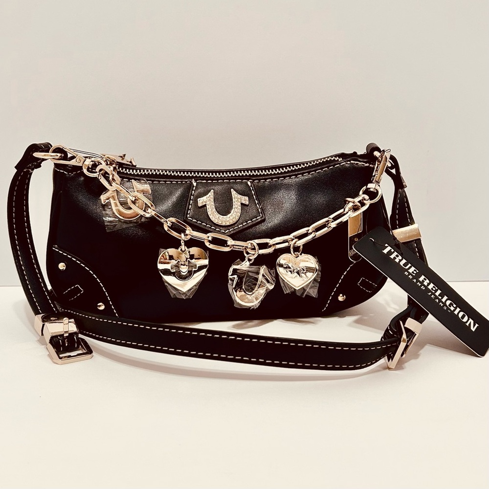 True Religion Black Bag with Gold Accents